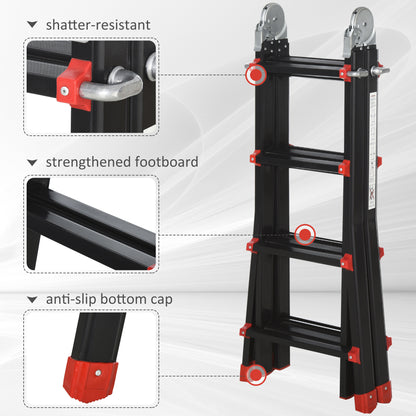 4M Aluminium Duo Ladder Telescopic Herringbone Changeable Multi-Purpose w/ Non-Slip Steps Climbing DIY Platform Portable Work