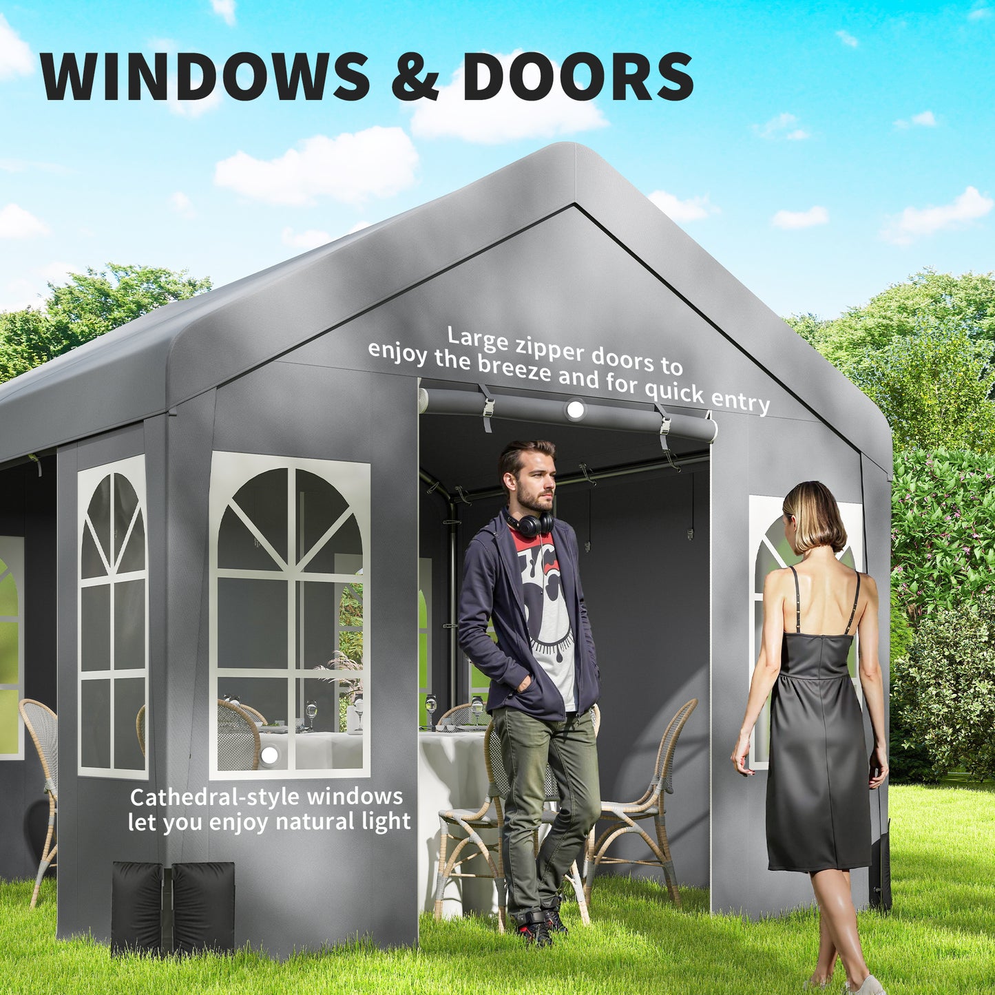 3 x 3 m Party Tent, Outdoor Canopy Tent Shelter with Removable Sidewalls, 4 Zipped Doors, for Parties, Wedding, Grey