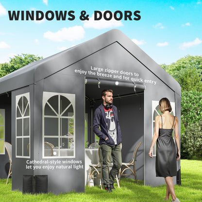 3 x 3 m Party Tent, Outdoor Canopy Tent Shelter with Removable Sidewalls, 4 Zipped Doors, for Parties, Wedding, Grey