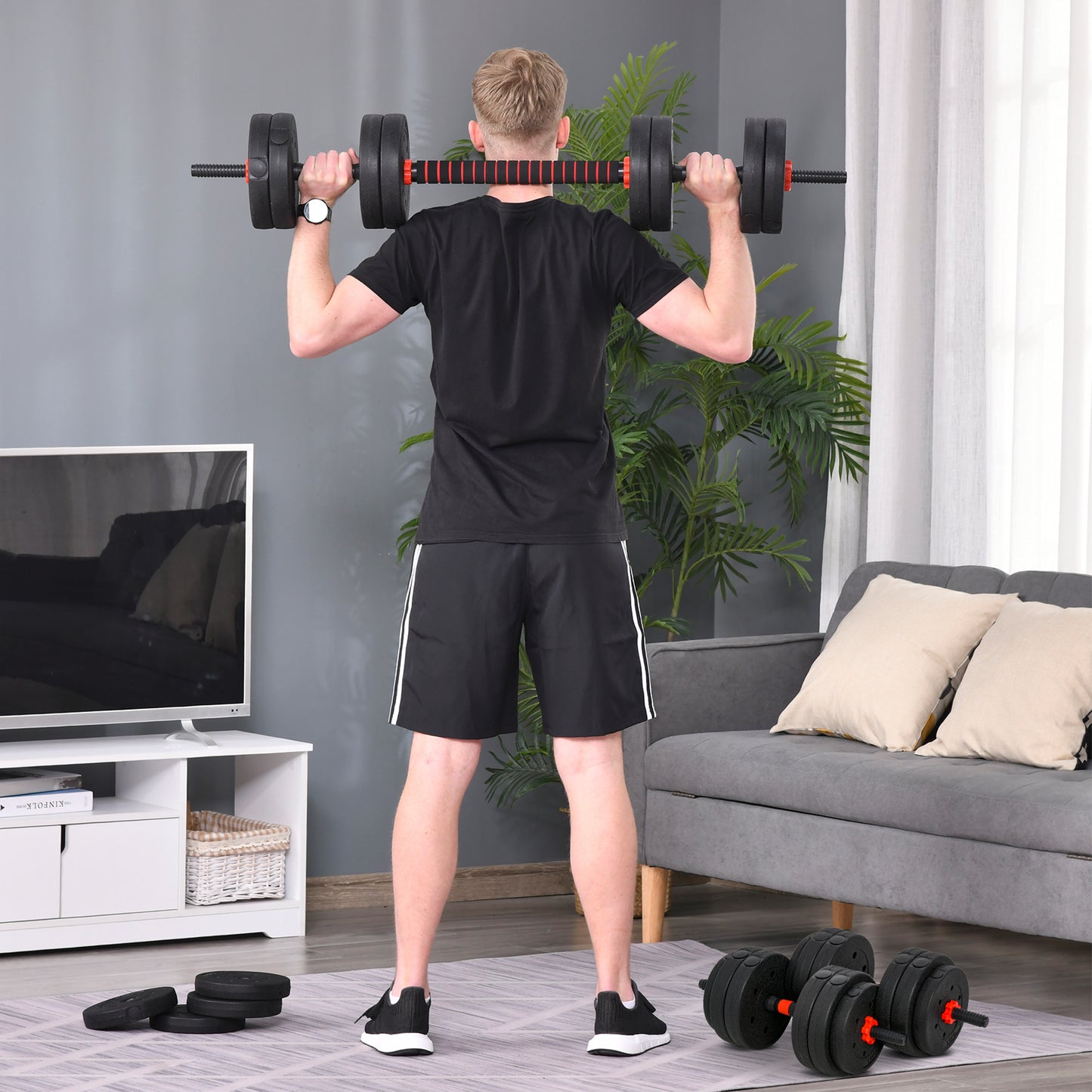 25kg 2 IN 1 Adjustable Dumbbells Weight Set, Dumbbell Hand Weight Barbell for Body Fitness, Lifting Training for Home