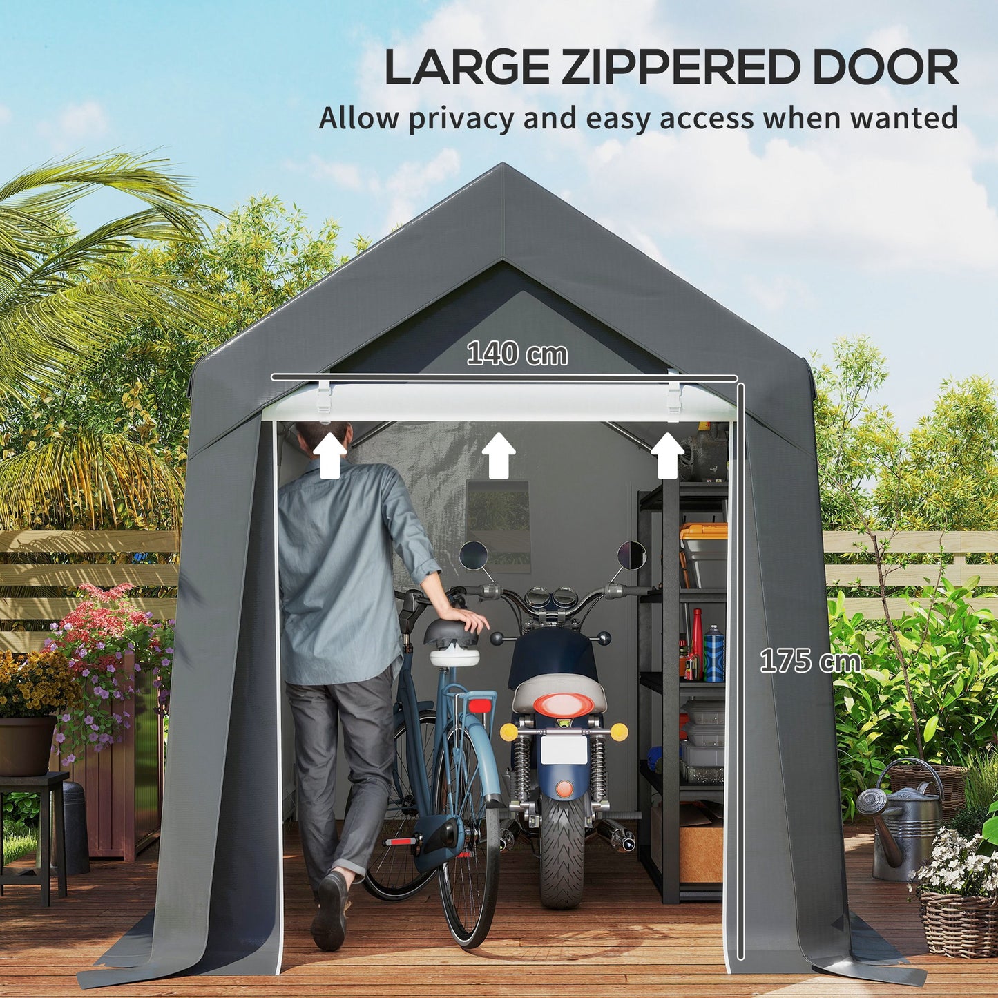 3.6 x 2.1m Portable Outdoor Shed, with Window - Dark Grey