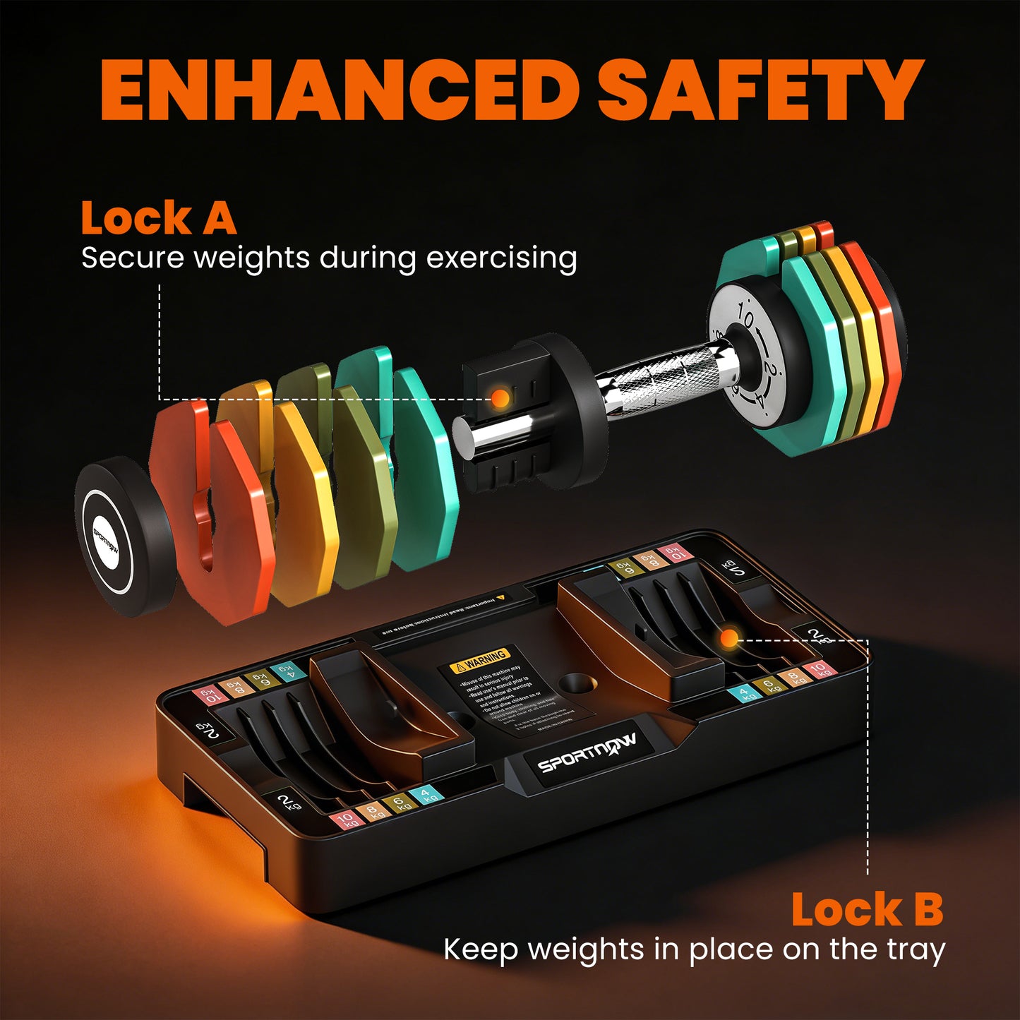 Adjustable Dumbbells Set with Safety Locking Mechanism, Multicoloured