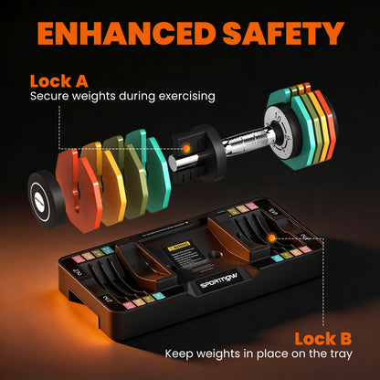 Adjustable Dumbbells Set with Safety Locking Mechanism, Multicoloured