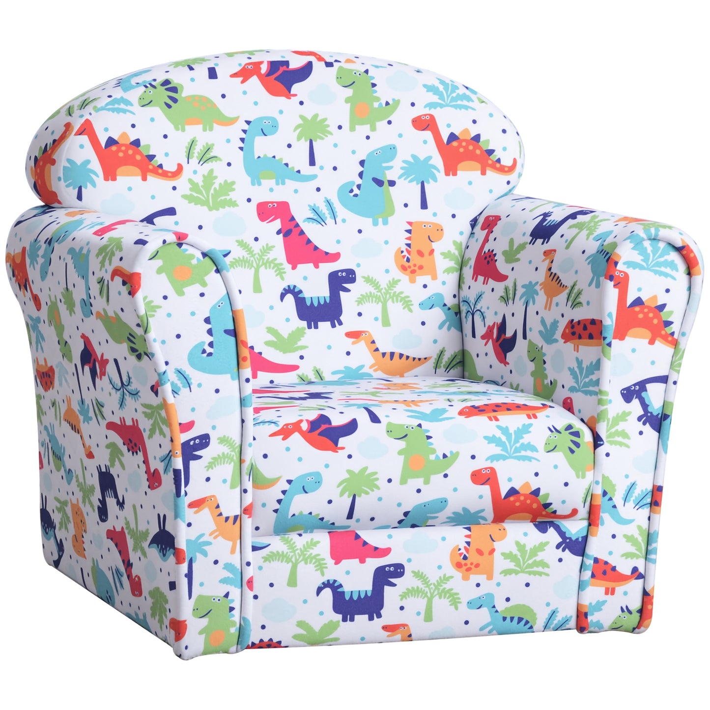Children's Armchair Flannel Kids Sofa Tub Chair Cartoon Dinosaur Pattern Wooden Frame Bedroom Playroom Seater Multicolour