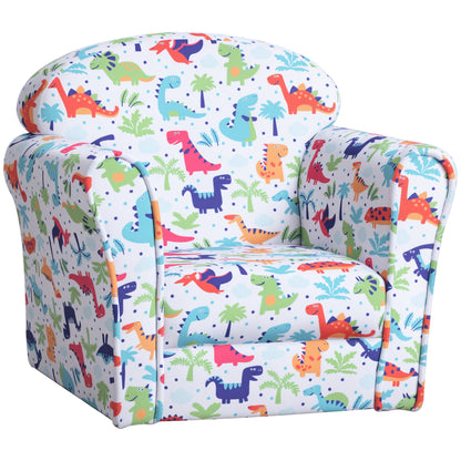 Children's Armchair Flannel Kids Sofa Tub Chair Cartoon Dinosaur Pattern Wooden Frame Bedroom Playroom Seater Multicolour