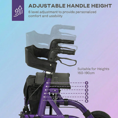 Folding Adjustable Rollator with Dual Brakes & 6 Adjustable Handle Heights for Seniors Purple
