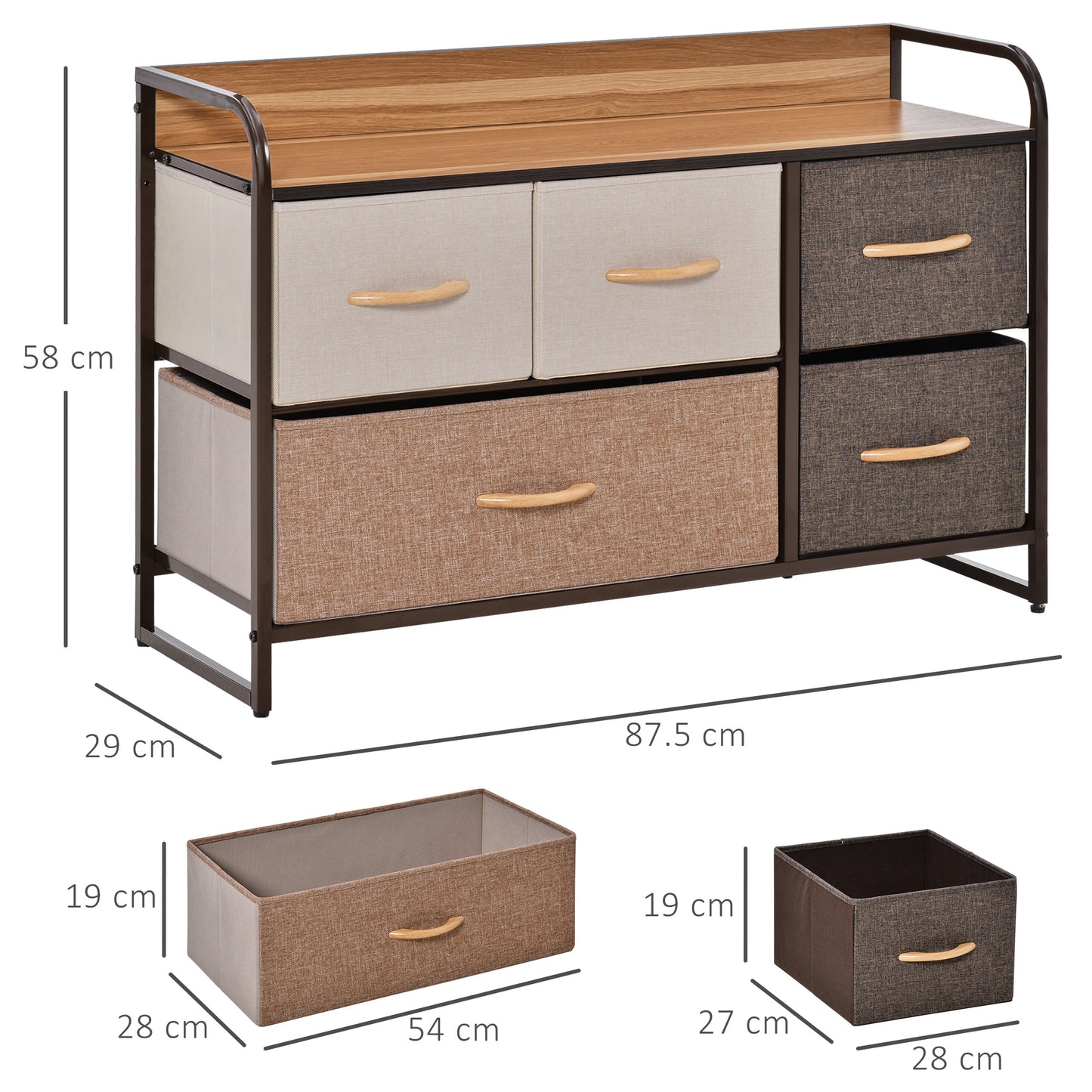5-Drawer Dresser, Linen Fabric Chest of Drawers, Dresser Tower Unit for Bedroom Hallway Entryway