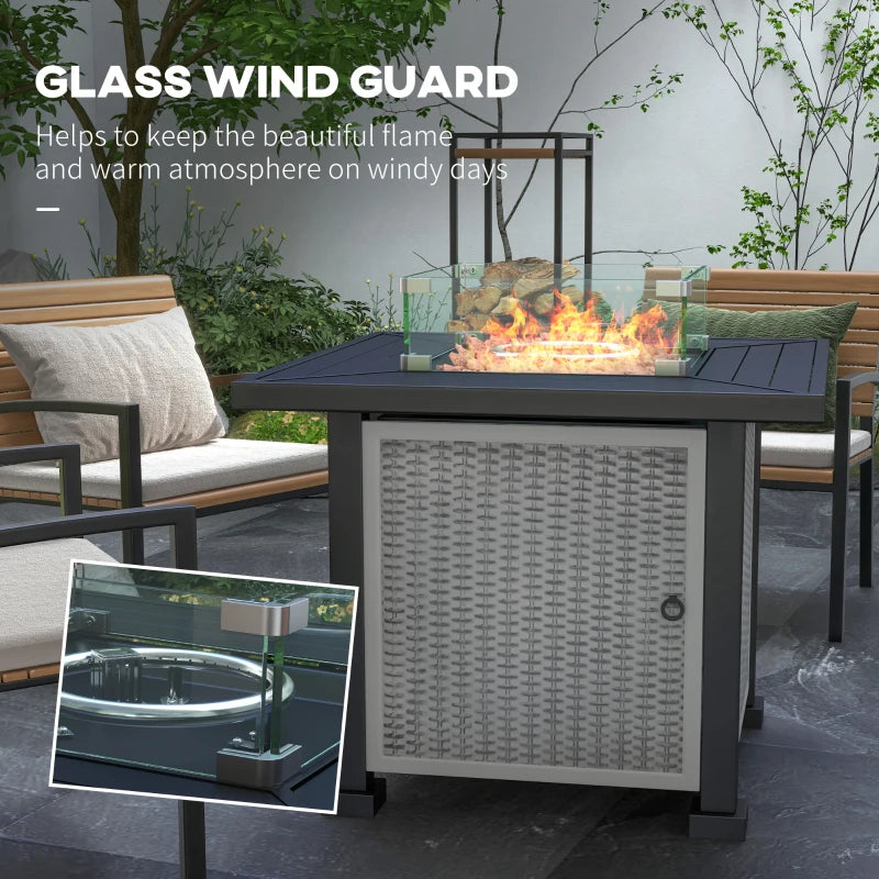 50000 BTU - Square Propane Gas Smokeless Fire Pit Table with Glass Screen - Grey / Black