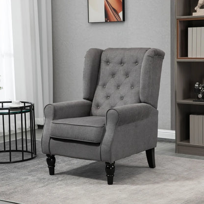 Retro Wingback Tufted Button Accent Armchair with Soft Cushioned Back & Seat - Grey