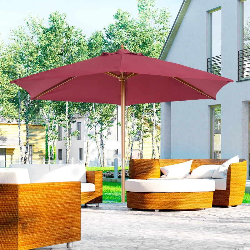 2.5m - Wooden Garden Parasol Outdoor Canopy Sun Shade for Patio - Wine Red