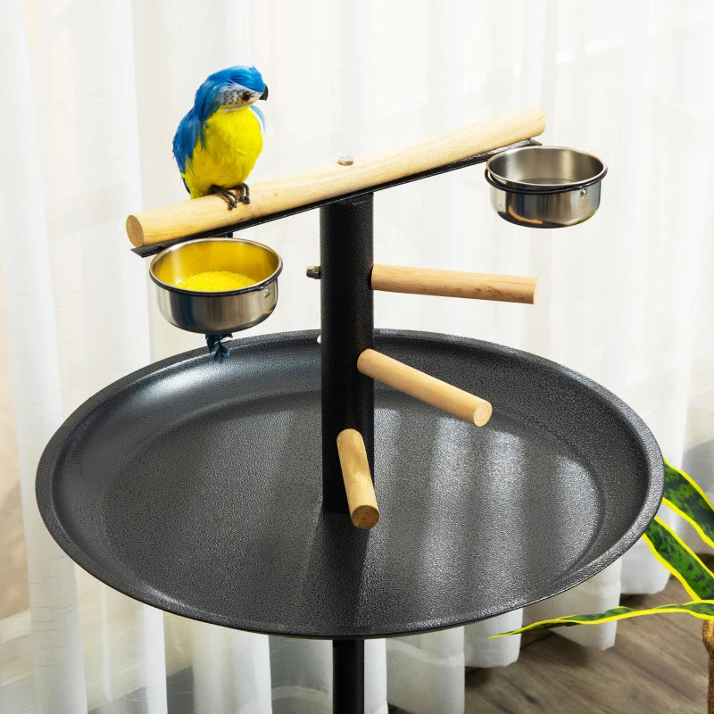 Portable Metal Bird Play Stand with Steps, Feeding Bowls and Large Tray