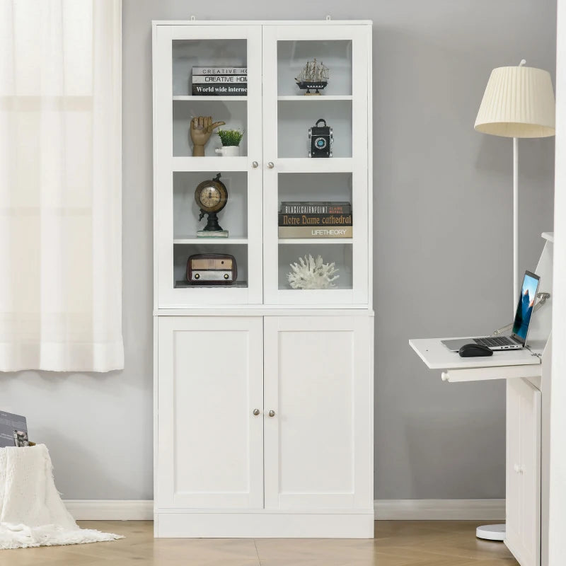 Freestanding Bookcase with Underneath Cupboard and Clear Front Glass Display Doors