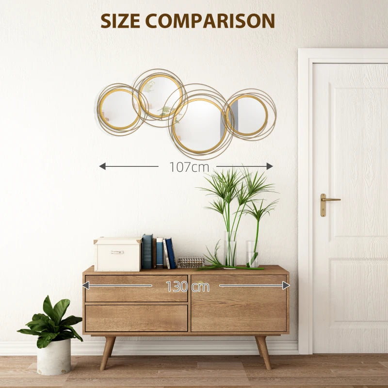 Metal / Gold Accent Circle Mirror Wall Art Sculpture - 4 Circular Mirror