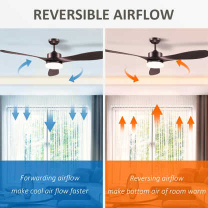 Dark Brown - Ceiling Fan Light with 3 Blades and Remote Control (Reversible Rotation for Warm or Cold)