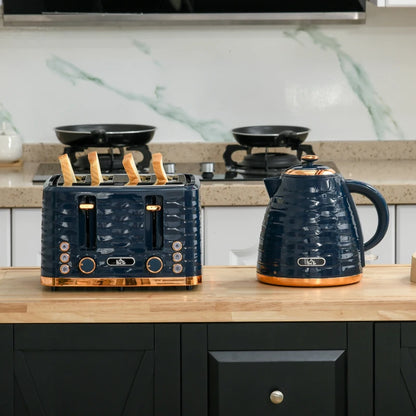 Kettle (1.7L) and Toaster Set with 7 Browning Controls and Crumb Tray (4 Slice) - Navy / Gold