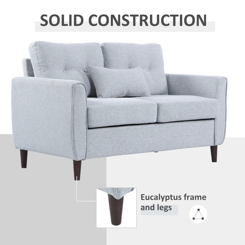 2 Seat Loveseat Double Sofa, Tufted Design and Wooden Legs for Living Room, Dining Room, Office - Grey