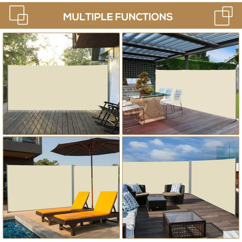 Retractable Side Sun Awning / Outdoor Privacy Screen - (3 x 2) - Cream