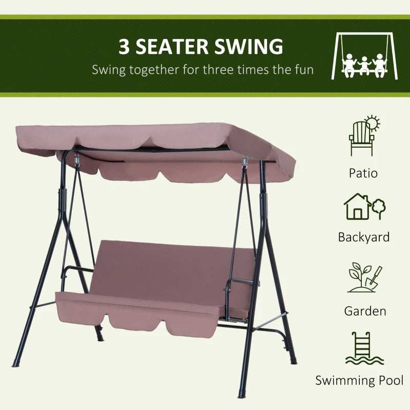 3-Seater Swing Chair with Adjustable Overhead Sun Protection Canopy - Plumb Brown