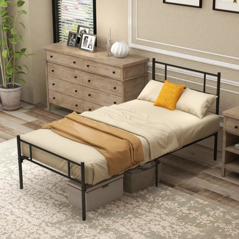 Single Metal Bed Frame with Metal Slat Headboard / Footboard and Underneath Storage