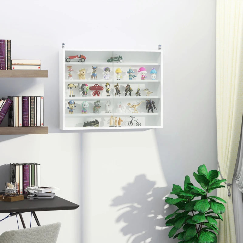 5-Tier Wall Display Shelf with 4 Adjustable Shelves and Glass Doors - White