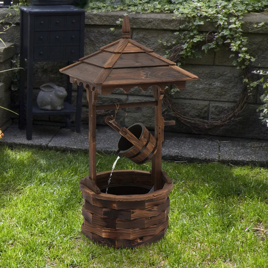 Wooden Waterfall Wishing Well with Pouring Well Bucket - (Electric Water pump Included)