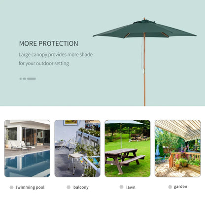 2.5m - Wooden Garden Parasol Outdoor Canopy Sun Shade for Patio - Green