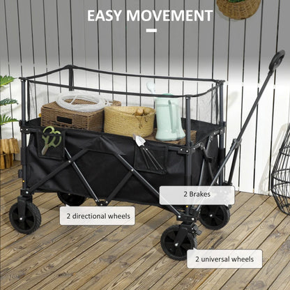 180 Litre - Folding Garden Trolley with Extendable Mesh Side Wall Surrounding - Black