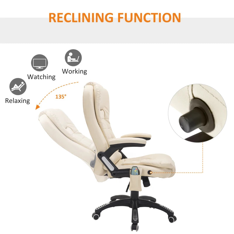 Executive Tilt & Recline Office Chair with Massage & Heat function - Cream