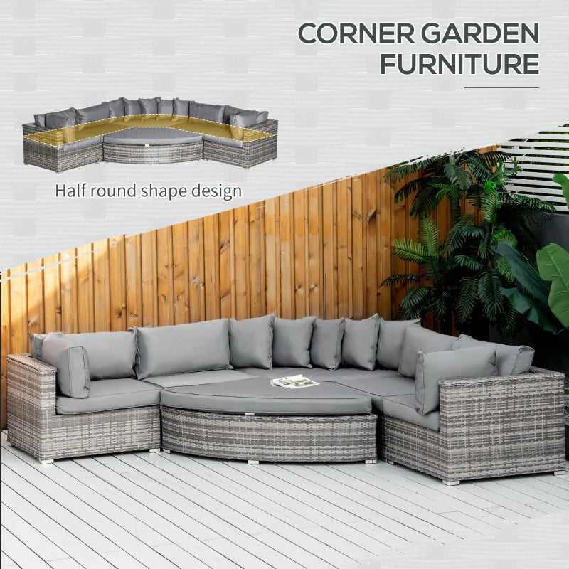 6-Piece Large - Rattan Corner Sofa Set with 10cm Thick Padded Cushions with Angled Corner Design