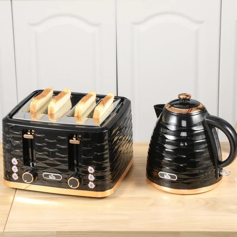 Kettle (1.7L) and Toaster Set with 7 Browning Controls and Crumb Tray (4 Slice) - Black / Gold