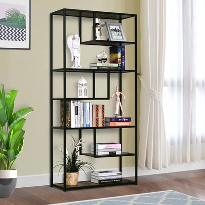 Abstract Style Bookcase Tall Shelf Unit with Steel Frame