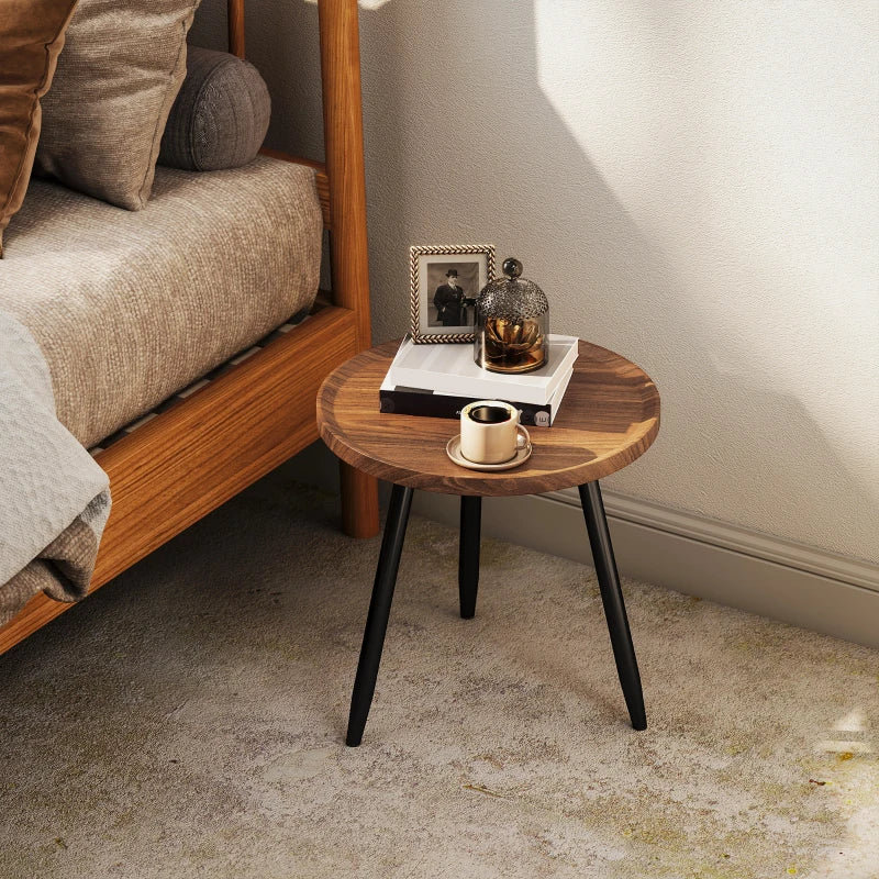 Rustic Style Round Side Table / Compact Coffee Table with Steel frame