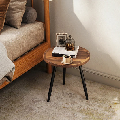 Rustic Style Round Side Table / Compact Coffee Table with Steel frame