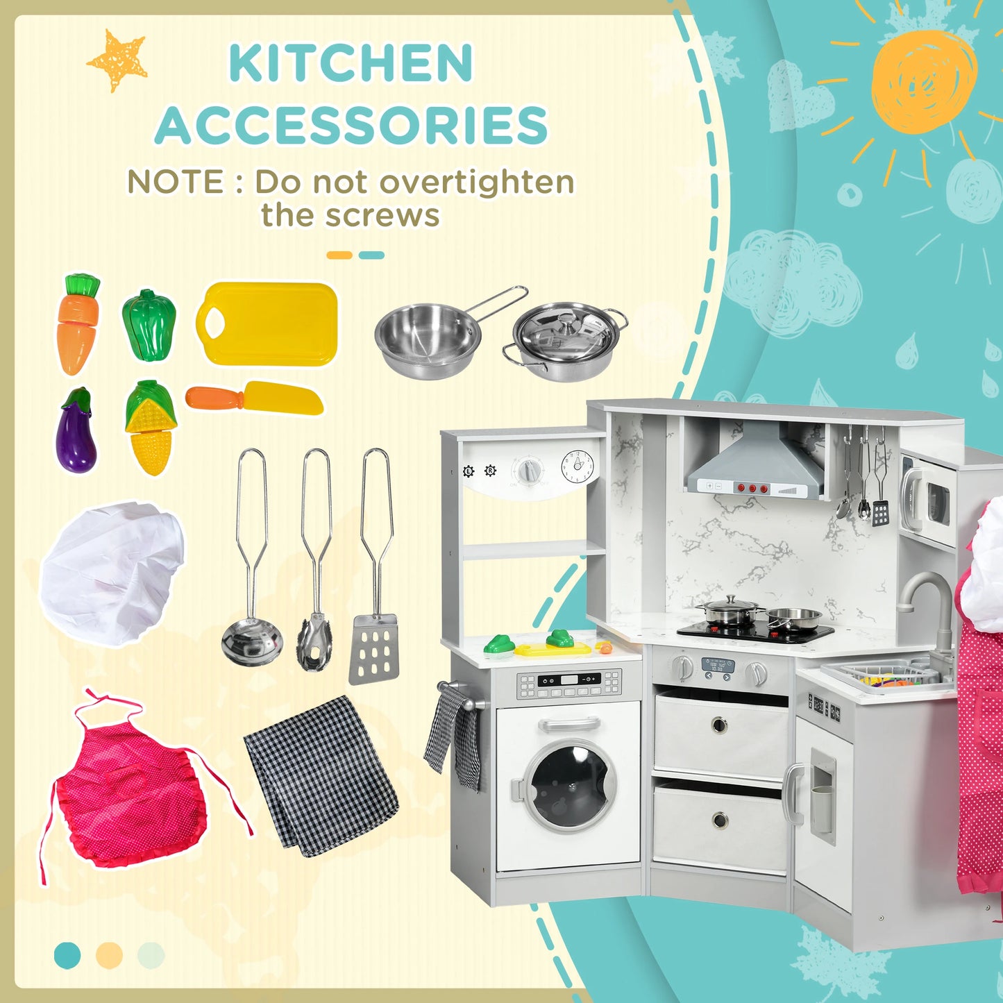 Toy Kitchen Playset with Running Water System - Grey