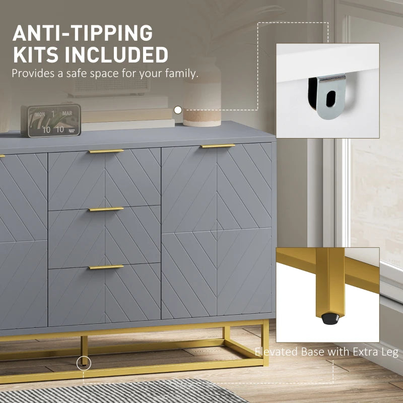 Modern Sideboard with 3-Drawers and Adjustable Shelves - Grey