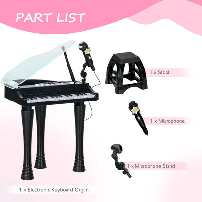 32 Key Kids Piano with See Through Lift Up Lid and Microphone - Black