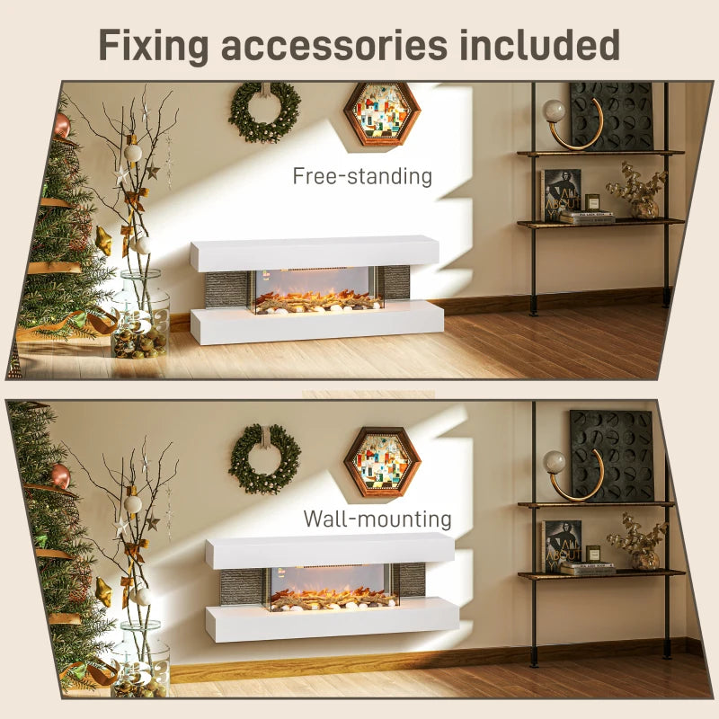 47inch / 120cm - Electric Wall Mounted Fireplace Adjustable with LED Flame Effect, Logs & Pebbles and Remote Control