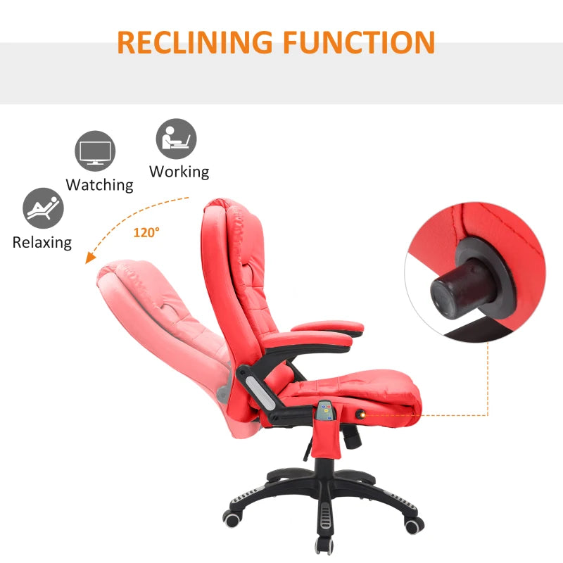 Executive Tilt & Recline Office Chair with Massage & Heat function - Red