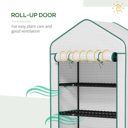 5-Tier Slimline Tall Greenhouse with Roll-Up Door and Wire Shelves - White / Green