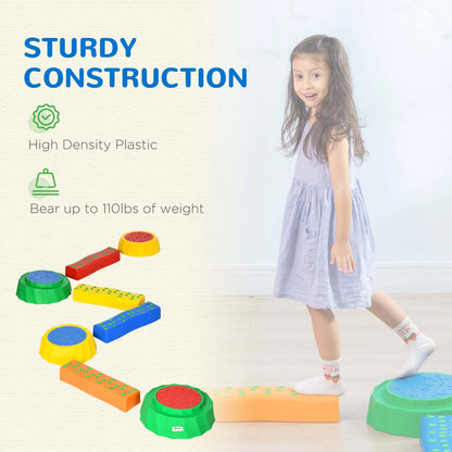 8-Piece Stepping Stone and Balance Beam Set with Anti-Slip Surface & Bottom