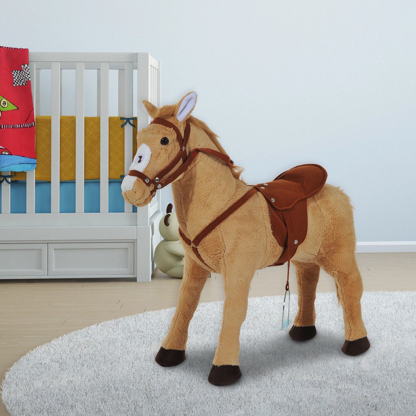 Stationary Ride on Plush Toy Horse with Sound Effect