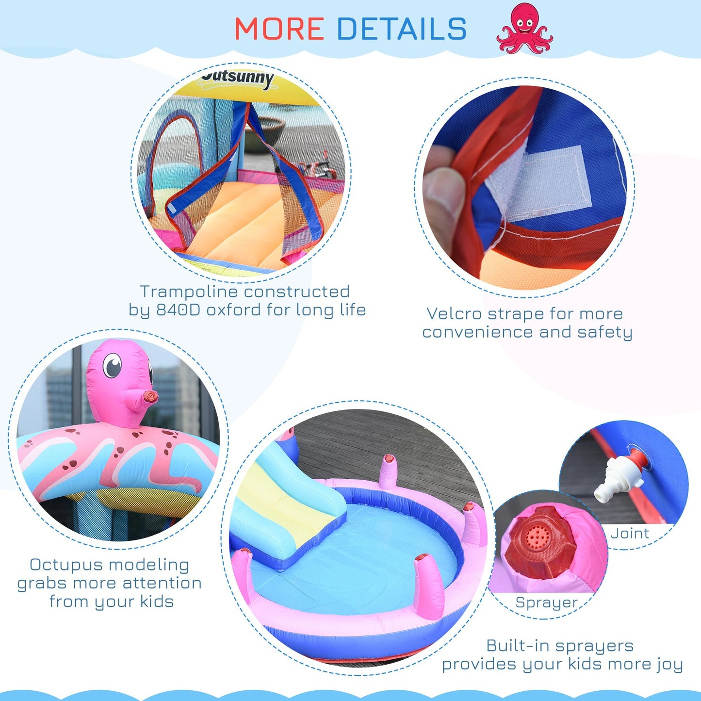 Octopus Design Bouncy Castle with Water Paddle Pool and Spraying Octopus