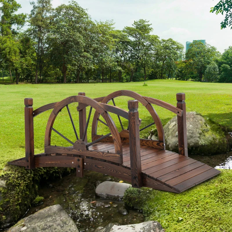 1.5m - Wooden Garden Bridge with Safety Railings and Dark Spruce Effect