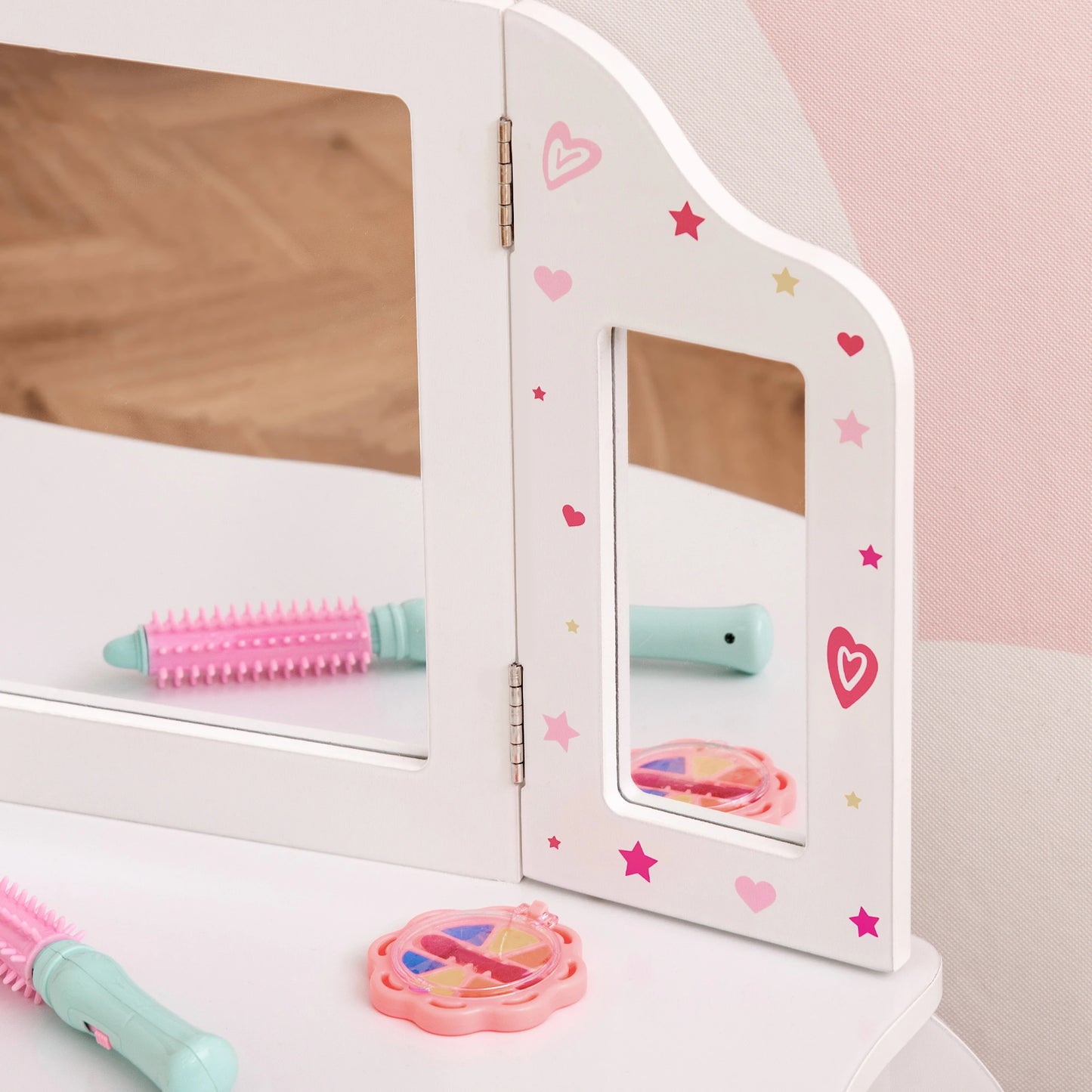 Kids Makeup Vanity Mirror Table with Chair and Folding Mirrors