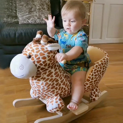 Kids Giraffe Style Ride on Rocking Horse with Bucket Seat and Safety Belt