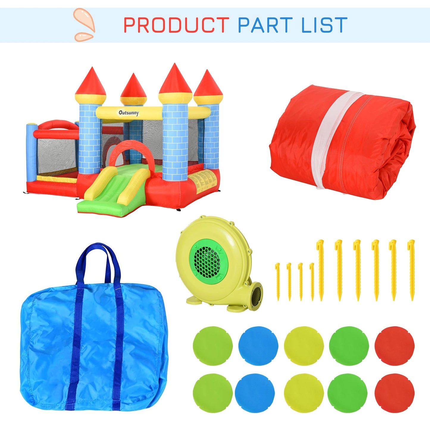 Kids Bouncy Castle with Slide and Side Paddle Pool