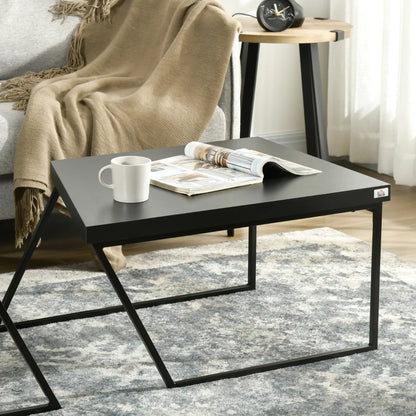 Two-Tone Wood Effect & Black - Nesting Coffee Table Set with Steel Frame