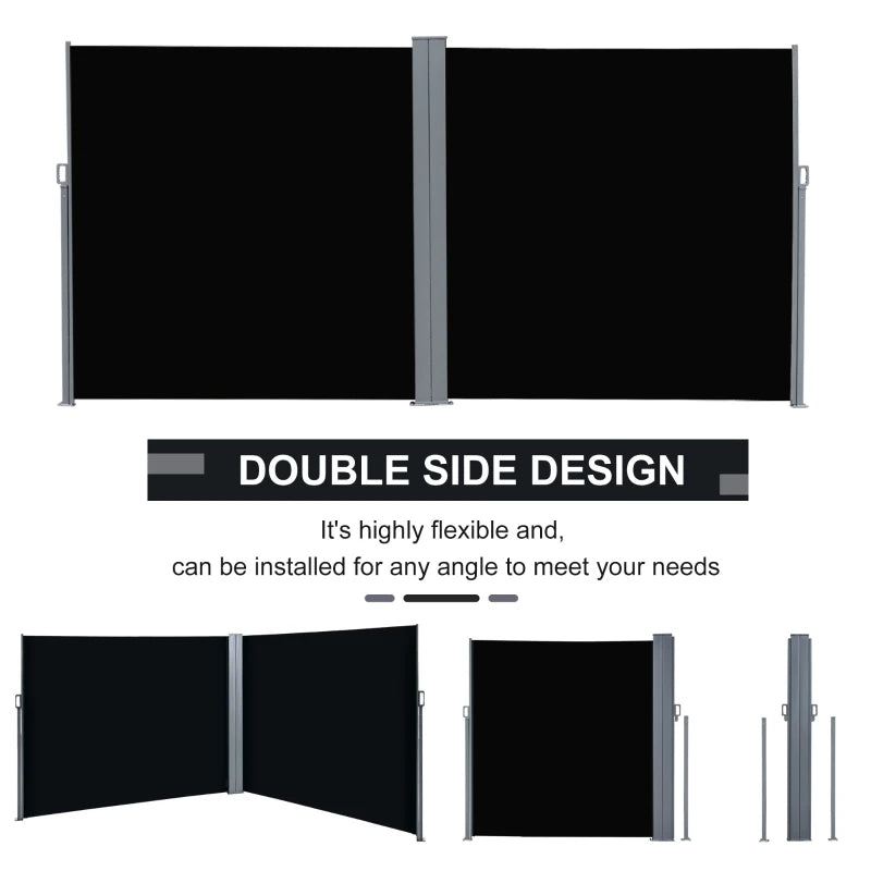 (6x2m) Retractable Sun Side Awning / Privacy Screen Divider - Black