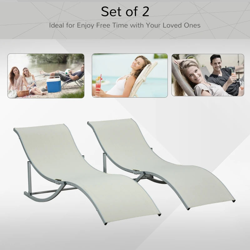 Set of 2 - Foldable S-Shaped Sun Lounger Set - Beige