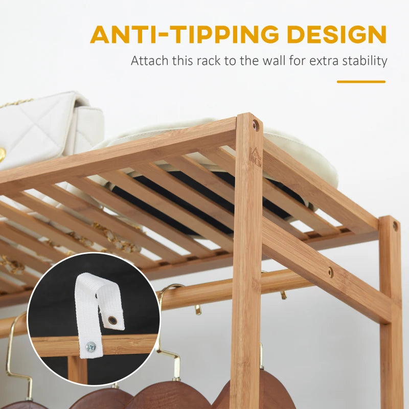 Bamboo Coat Rack with Clothes Hanger Storage and 6-Tier Shoe Shelving